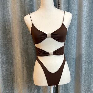 Chic Brown Cutout Swimsuit